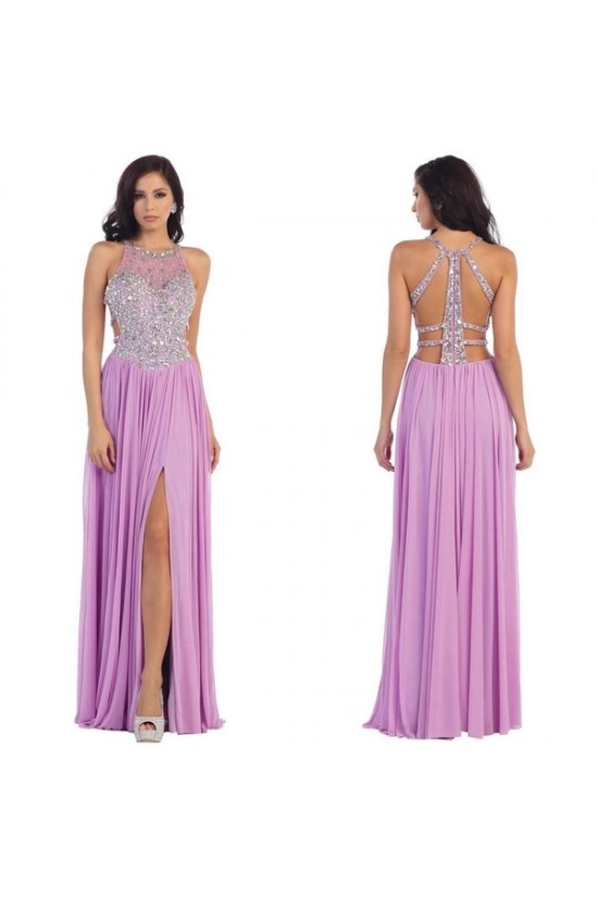 Beaded Lilac Chiffon Long Prom Evening Formal Dresses 3020093