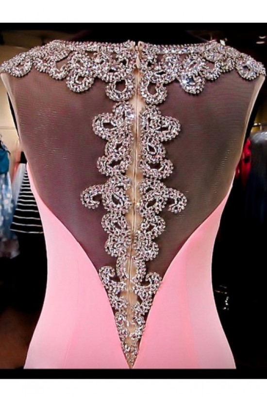 Beaded Long Pink See Through Prom Evening Formal Dresses 3020094