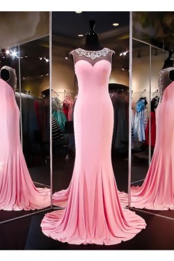 Beaded Long Pink See Through Prom Evening Formal Dresses 3020094