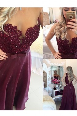 A-Line Beaded Lace See Through Prom Evening Formal Dresses 3020096