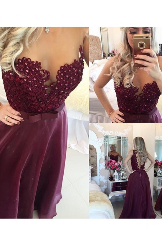 A-Line Beaded Lace See Through Prom Evening Formal Dresses 3020096