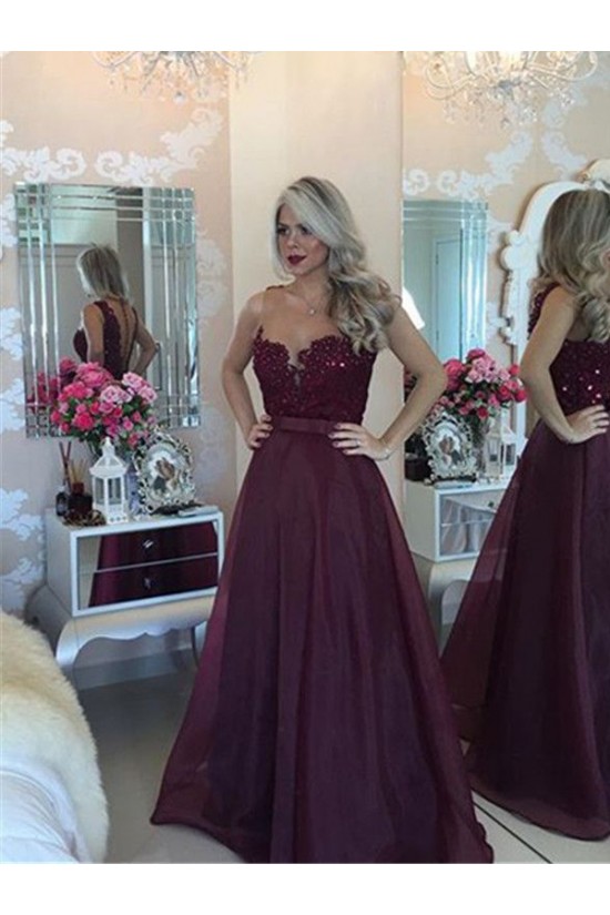 A-Line Beaded Lace See Through Prom Evening Formal Dresses 3020096