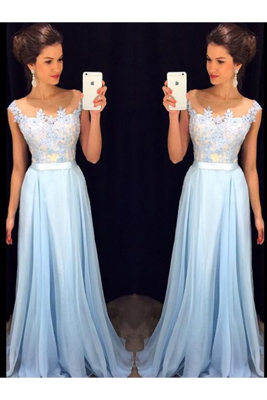Long Blue Lace Chiffon See Through Prom Evening Formal Dresses 3020097 Long Blue Lace Chiffon See Through Prom Evening Formal Dresses 3020097