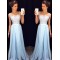Long Blue Lace Chiffon See Through Prom Evening Formal Dresses 3020097