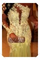 One Sleeve Long Yellow Lace Appliques See Through Prom Evening Formal Dresses 3020100