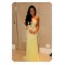 One Sleeve Long Yellow Lace Appliques See Through Prom Evening Formal Dresses 3020100