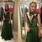 Long Green Chiffon Black Lace Appliques Prom Formal Evening Party Dresses 3021003