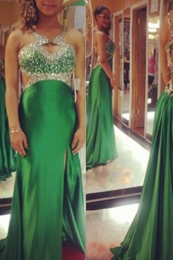 Long Green Beaded Prom Formal Evening Party Dresses 3021004