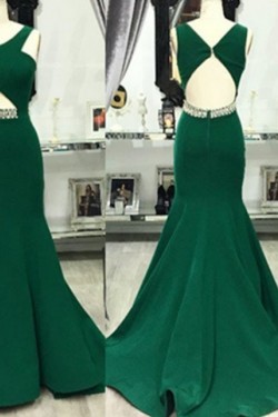 Mermaid Long Green Beaded Prom Formal Evening Party Dresses 3021006