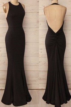 Long Black Halter Mermaid Prom Formal Evening Party Dresses 3021008