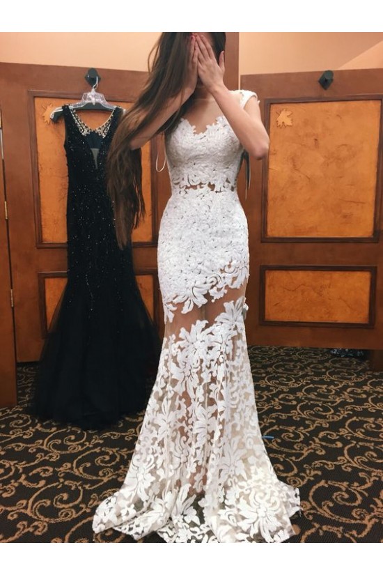 Trumpet/Mermaid Long White See Through Prom Evening Formal Dresses 3020101 Trumpet/Mermaid Long White See Through Prom Evening Formal Dresses 3020101