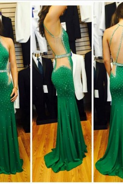 Long Green Beaded Mermaid Prom Formal Evening Party Dresses 3021011