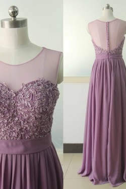 A-Line Lace Appliques Chiffon Prom Formal Evening Party Dresses 3021012