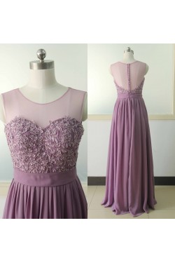 A-Line Lace Appliques Chiffon Prom Formal Evening Party Dresses 3021012