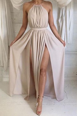 Halter Chiffon Long Prom Formal Evening Party Dresses 3021013