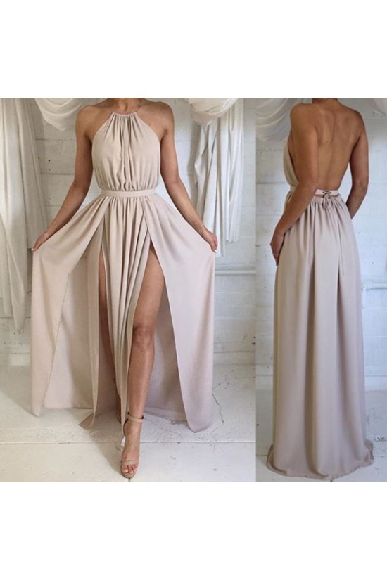 Halter Chiffon Long Prom Formal Evening Party Dresses 3021013