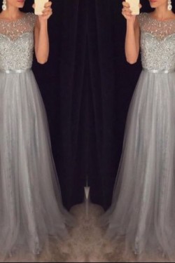 Beaded Grey Long Prom Evening Formal Dresses 3020102
