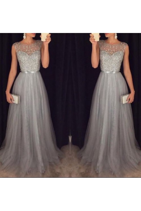 Beaded Grey Long Prom Evening Formal Dresses 3020102