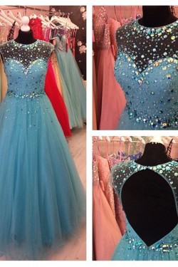 Beaded Tulle Long Prom Formal Evening Party Dresses 3021020