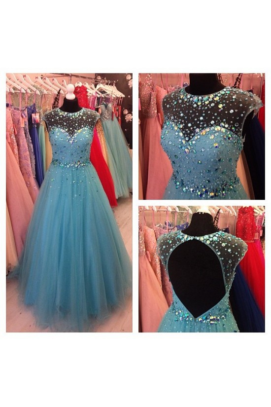 Beaded Tulle Long Prom Formal Evening Party Dresses 3021020