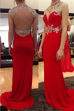 Long Red Beaded Prom Formal Evening Party Dresses 3021022