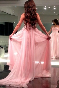 Long Pink Chiffon Prom Formal Evening Party Dresses 3021027