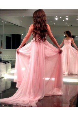 Long Pink Chiffon Prom Formal Evening Party Dresses 3021027