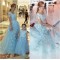 Long Blue Tulle Ball Gown Lace Prom Formal Evening Party Dresses 3021029