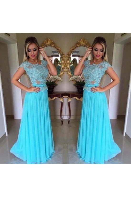 Long Blue Lace Appliques and Chiffon Prom Formal Evening Party Dresses 3021030 Long Blue Lace Appliques and Chiffon Prom Formal Evening Party Dresses 3021030