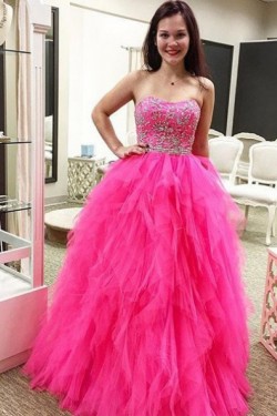 Beaded Tulle Ball Gown Long Prom Formal Evening Party Dresses 3021032