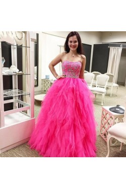 Beaded Tulle Ball Gown Long Prom Formal Evening Party Dresses 3021032