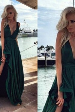 Deep V-Neck Long Prom Formal Evening Party Dresses 3021038