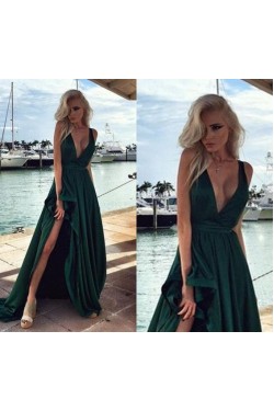 Deep V-Neck Long Prom Formal Evening Party Dresses 3021038