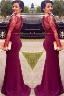 Trumpet/Mermaid Long Sleeves Red Lace Prom Evening Formal Dresses 3020104