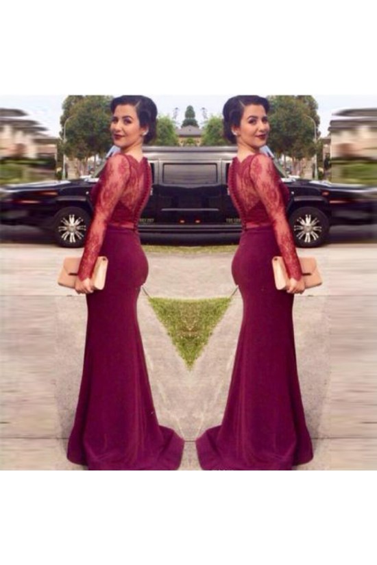 Trumpet/Mermaid Long Sleeves Red Lace Prom Evening Formal Dresses 3020104 Trumpet/Mermaid Long Sleeves Red Lace Prom Evening Formal Dresses 3020104
