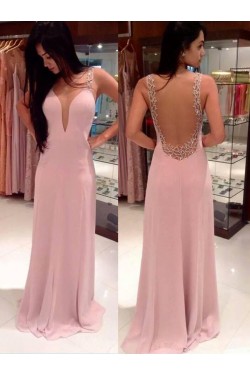 Long Pink Backless Prom Formal Evening Party Dresses 3021046