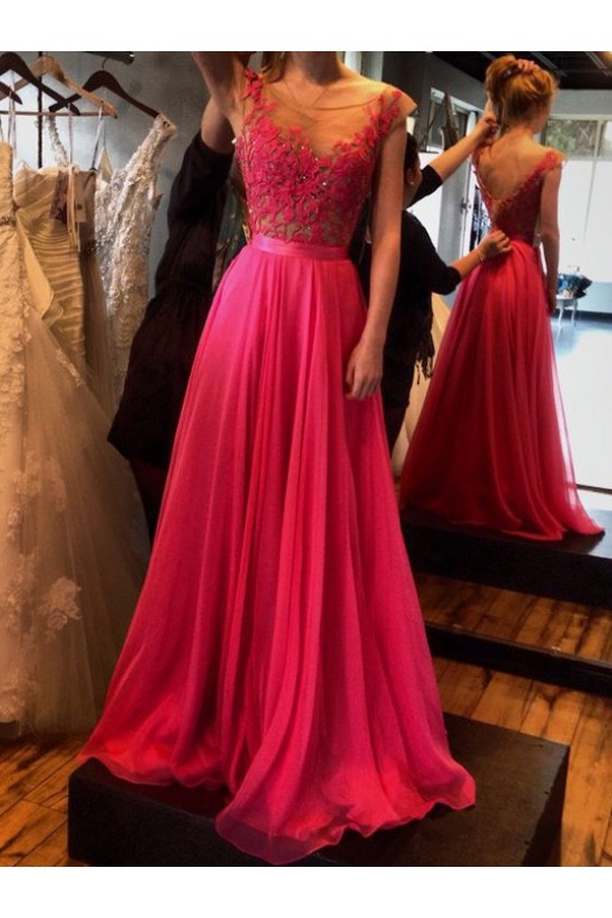 Elegant Lace Chiffon Long Prom Formal Evening Party Dresses 3021047