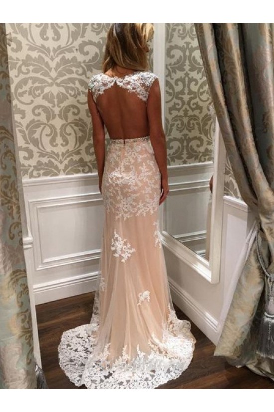 Mermaid Lace Appliques Long Beaded Prom Formal Evening Party Dresses 3021049