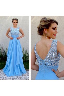 A-Line Long Blue Prom Evening Formal Dresses 3020105