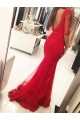 Long Red Beaded Lace Mermaid Prom Formal Evening Party Dresses 3021050