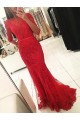 Long Red Beaded Lace Mermaid Prom Formal Evening Party Dresses 3021050