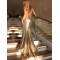 Mermaid Sequins V-Neck Long Prom Formal Evening Party Dresses 3021053
