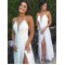 Long White V-Neck Side Slit Long Prom Formal Evening Party Dresses 3021057