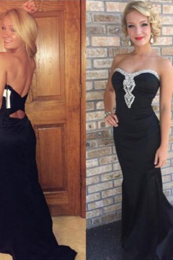 Long Black Beaded Prom Formal Evening Party Dresses 3021063