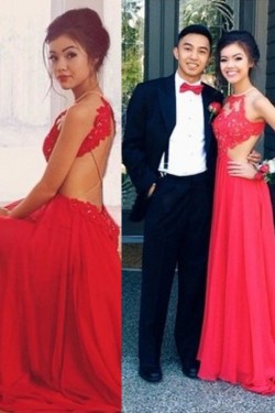 Long Red Lace Chiffon Prom Formal Evening Party Dresses 3021065