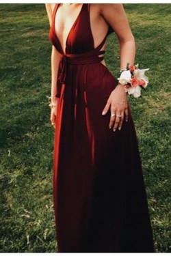 Long V-Neck Burgundy Prom Formal Evening Party Dresses 3021067