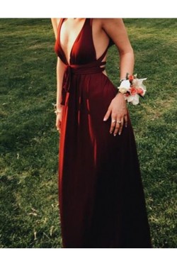 Long V-Neck Burgundy Prom Formal Evening Party Dresses 3021067