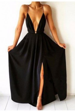 Long Black Deep V-Neck Prom Formal Evening Party Dresses 3021068