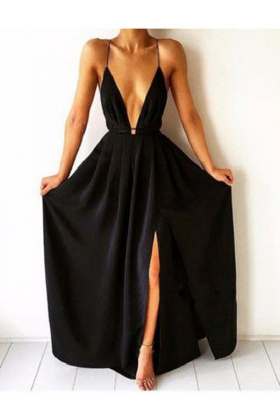 Long Black Deep V-Neck Prom Formal Evening Party Dresses 3021068 Long Black Deep V-Neck Prom Formal Evening Party Dresses 3021068