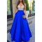 A-Line Silver Sequins Blue Satin Long Prom Evening Formal Dresses 3020107